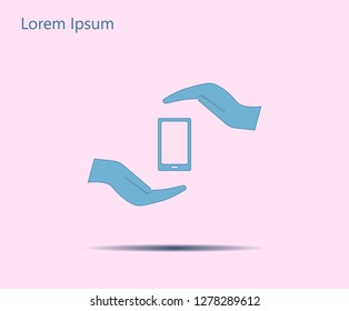 Two hands protecting or giving a smart phone