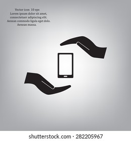 Two hands protecting or giving a smart phone