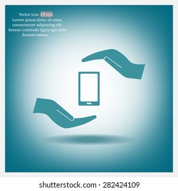 Two hands protecting or giving a smart phone