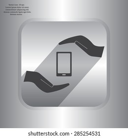 Two hands protecting or giving a smart phone