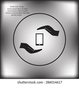 Two hands protecting or giving a smart phone