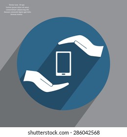 Two hands protecting or giving a smart phone