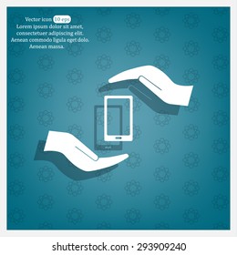 Two hands protecting or giving a smart phone