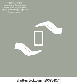 Two hands protecting or giving a smart phone