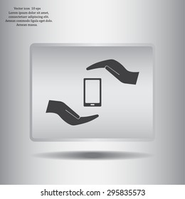 Two hands protecting or giving a smart phone