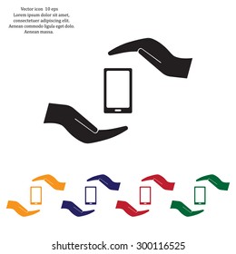 Two hands protecting or giving a smart phone