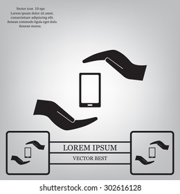 Two hands protecting or giving a smart phone