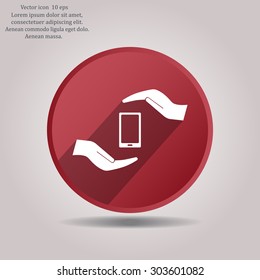 Two hands protecting or giving a smart phone