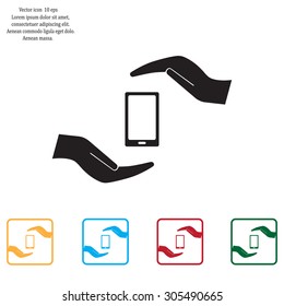 Two hands protecting or giving a smart phone