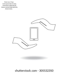 Two hands protecting or giving a smart phone