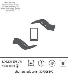 Two hands protecting or giving a smart phone