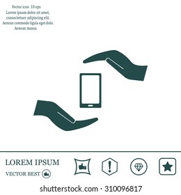 Two hands protecting or giving a smart phone