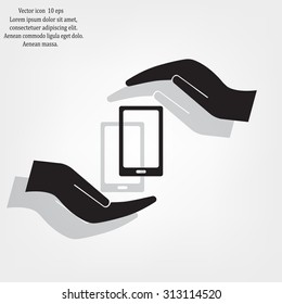 Two hands protecting or giving a smart phone