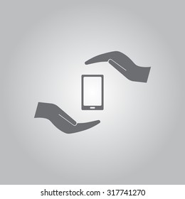 Two hands protecting or giving a smart phone