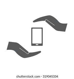 Two hands protecting or giving a smart phone