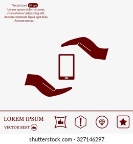 Two hands protecting or giving a smart phone