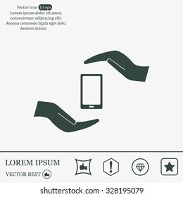 Two hands protecting or giving a smart phone