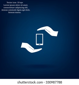 Two hands protecting or giving a smart phone
