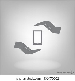 Two hands protecting or giving a smart phone