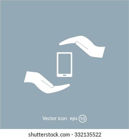 Two hands protecting or giving a smart phone