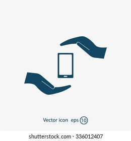 Two hands protecting or giving a smart phone