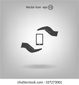 Two hands protecting or giving a smart phone
