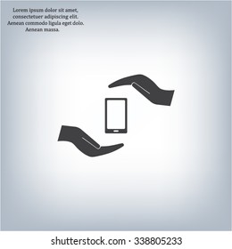 Two hands protecting or giving a smart phone