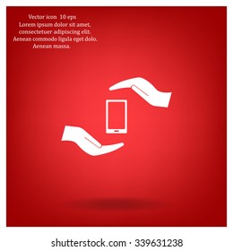 Two hands protecting or giving a smart phone