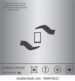 Two hands protecting or giving a smart phone