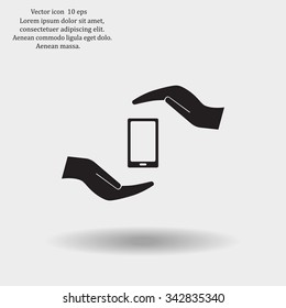 Two hands protecting or giving a smart phone
