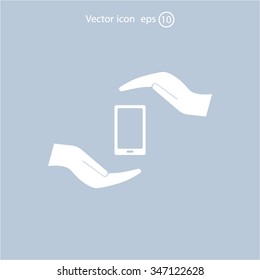 Two hands protecting or giving a smart phone