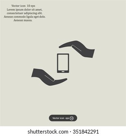 Two hands protecting or giving a smart phone