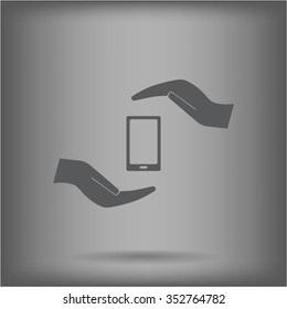 Two hands protecting or giving a smart phone