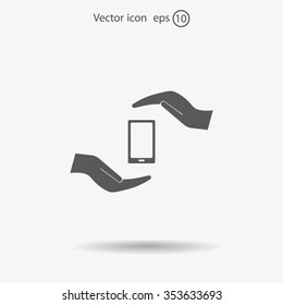 Two hands protecting or giving a smart phone