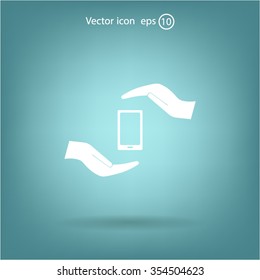 Two hands protecting or giving a smart phone