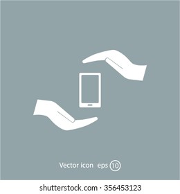 Two hands protecting or giving a smart phone
