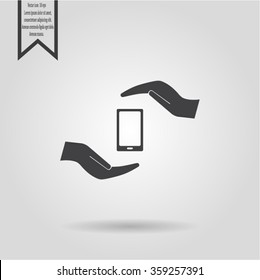 Two hands protecting or giving a smart phone