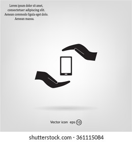 Two hands protecting or giving a smart phone