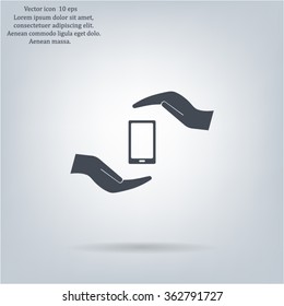 Two hands protecting or giving a smart phone