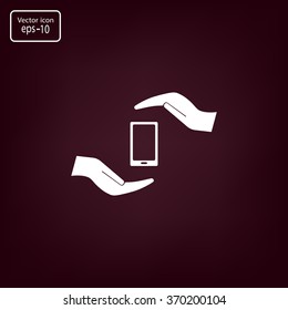 Two hands protecting or giving a smart phone