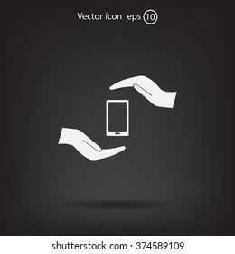 Two hands protecting or giving a smart phone