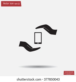 Two hands protecting or giving a smart phone