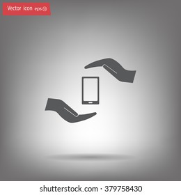 Two hands protecting or giving a smart phone