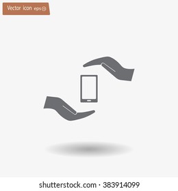 Two hands protecting or giving a smart phone
