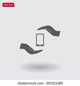Two hands protecting or giving a smart phone