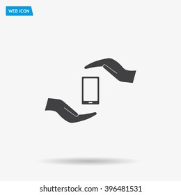 Two hands protecting or giving a smart phone