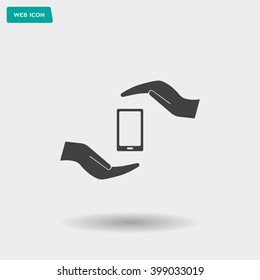 Two hands protecting or giving a smart phone