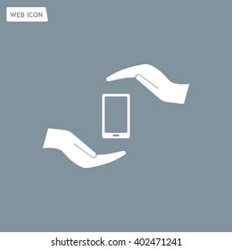 Two hands protecting or giving a smart phone