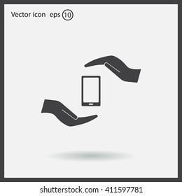 Two hands protecting or giving a smart phone