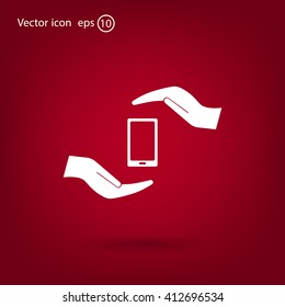 Two hands protecting or giving a smart phone